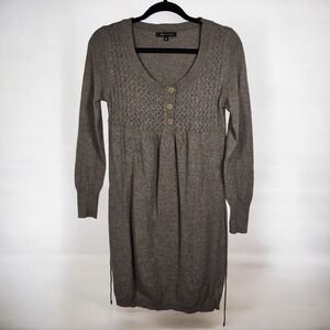 BCBGMAXAZRIA Knit Sweater Dress Womens M Brown Angora Wool Blend Button Tie Back